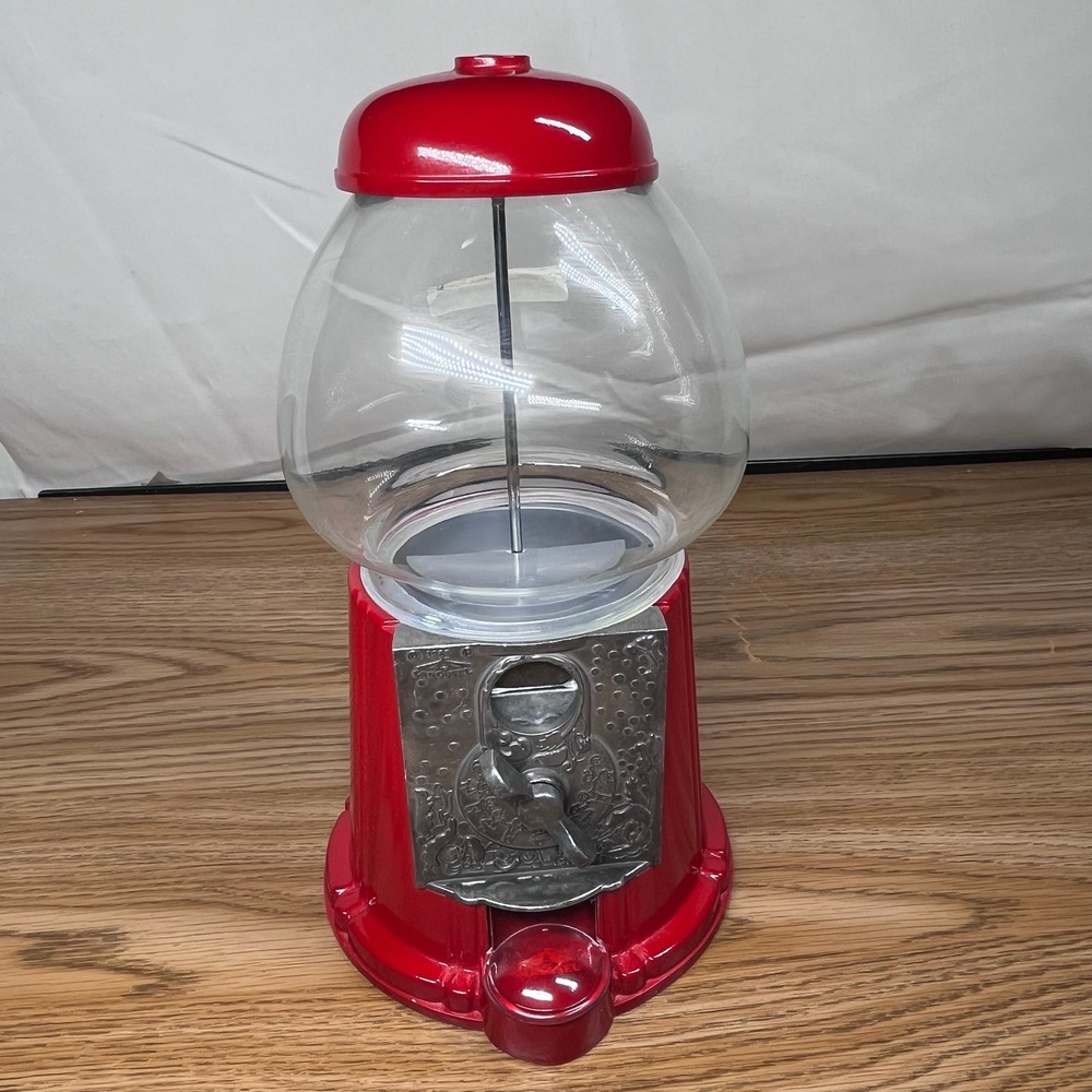 Carousel Gumball Machine Red Metal Glass 11" 1985 Junior Retro Candy Dispenser